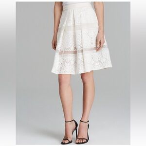 Rebecca Taylor Sheer Lace Pleated A-Line Skirt in white